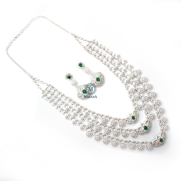 Varisha Emerald Green Triple Layered Necklace Set