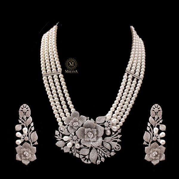 Winget Pearl CZ Designer Necklace Set