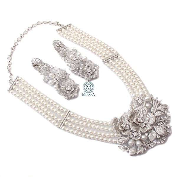 Winget Pearl CZ Designer Necklace Set