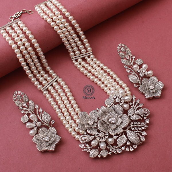 Winget Pearl CZ Designer Necklace Set