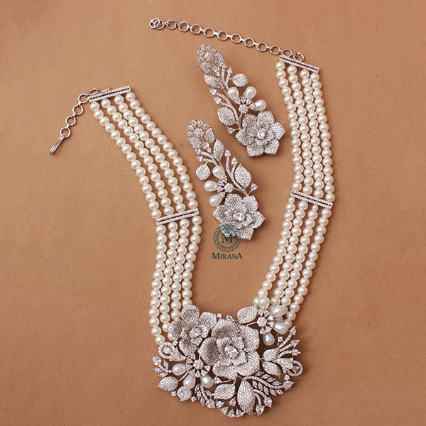 Winget Pearl CZ Designer Necklace Set