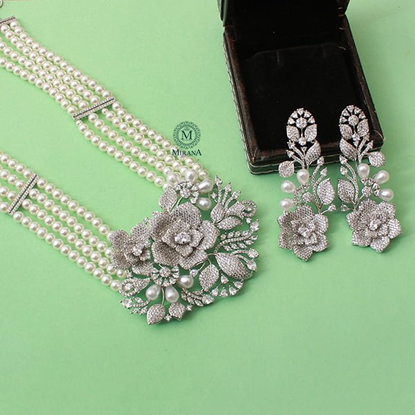 Winget Pearl CZ Designer Necklace Set