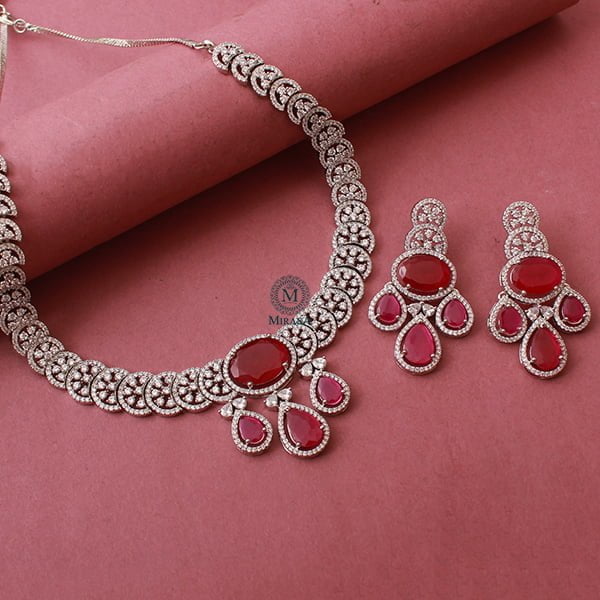 Vorisha Ruby CZ Designer Necklace Set