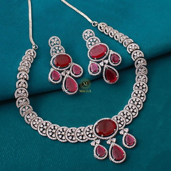 Vorisha Ruby CZ Designer Necklace Set