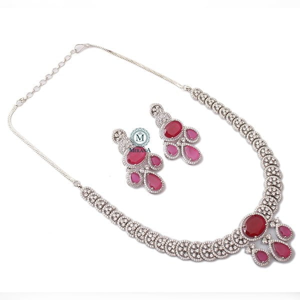 Vorisha Ruby CZ Designer Necklace Set