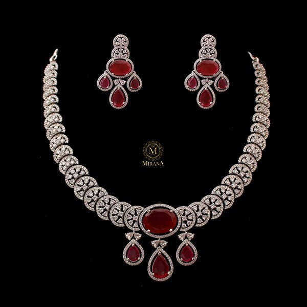 Vorisha Ruby CZ Designer Necklace Set