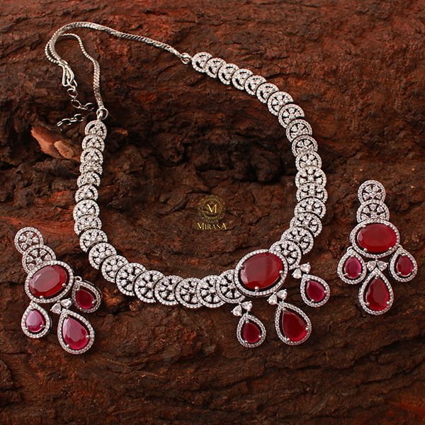 Vorisha Ruby CZ Designer Necklace Set