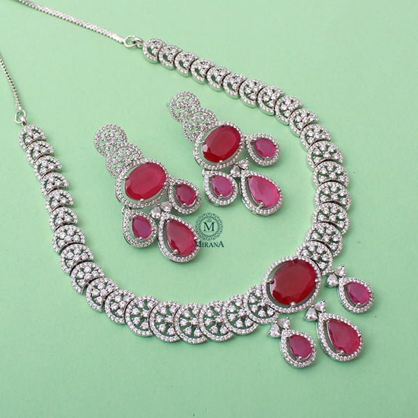 Vorisha Ruby CZ Designer Necklace Set