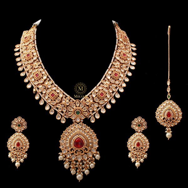 Swara Ruby Green Polki Necklace Set