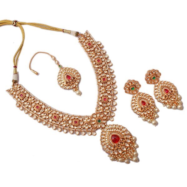 Swara Ruby Green Polki Necklace Set