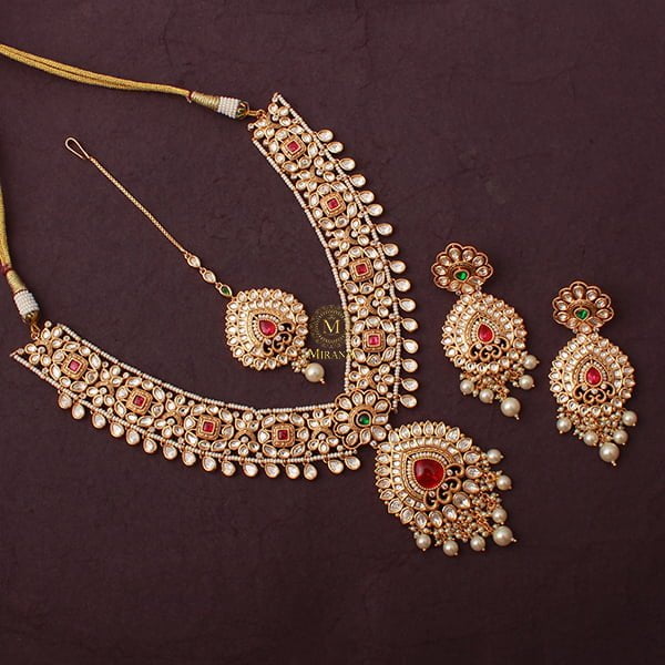 Swara Ruby Green Polki Necklace Set