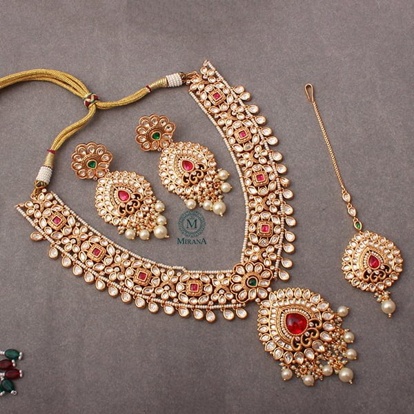 Swara Ruby Green Polki Necklace Set