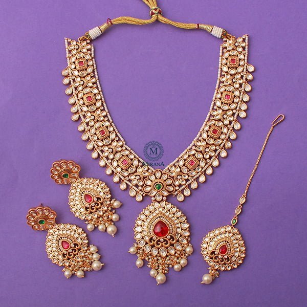 Swara Ruby Green Polki Necklace Set