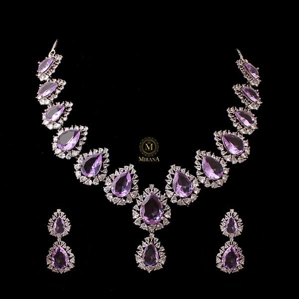 Aliza Lavender CZ Designer Necklace Set