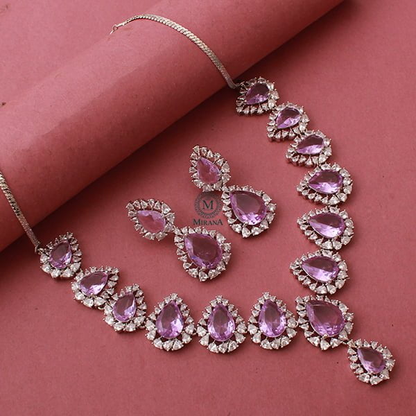 Aliza Lavender CZ Designer Necklace Set