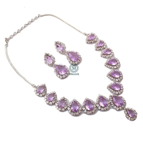 Aliza Lavender CZ Designer Necklace Set