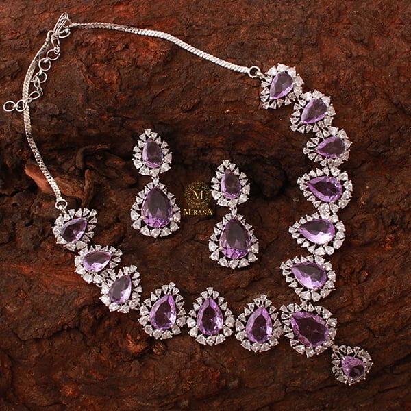 Aliza Lavender CZ Designer Necklace Set