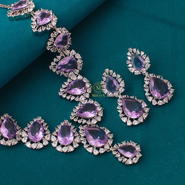 Aliza Lavender CZ Designer Necklace Set