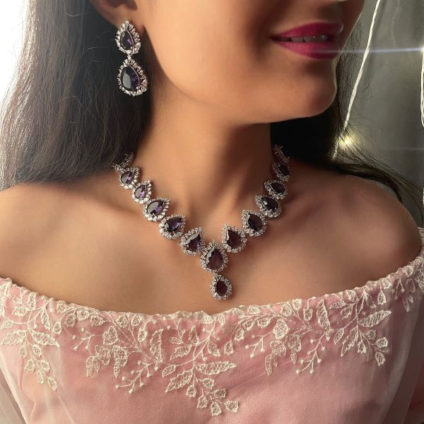 Aliza Lavender CZ Designer Necklace Set