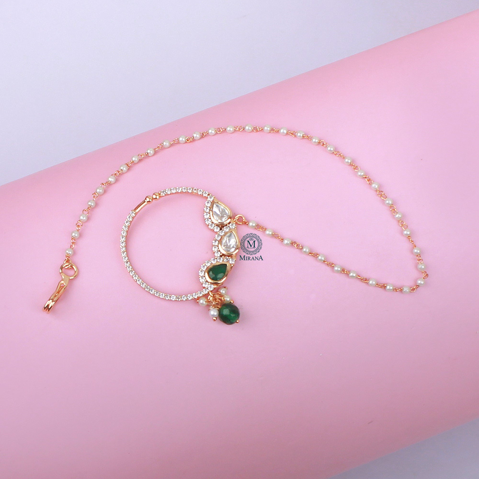 Tanvi Emerald Green Polki Designer Nath