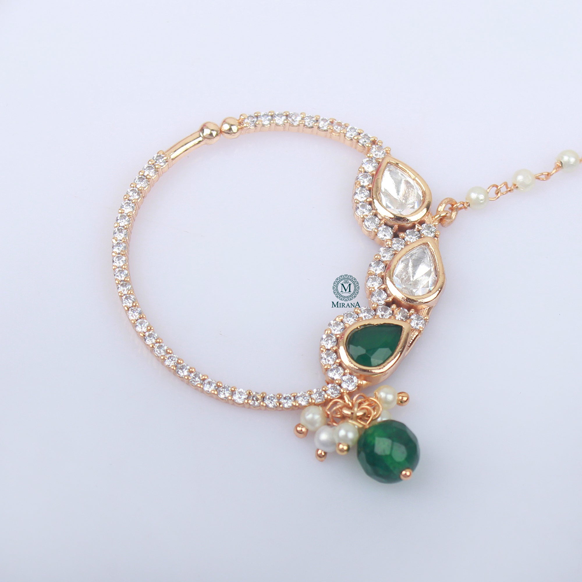 Tanvi Emerald Green Polki Designer Nath