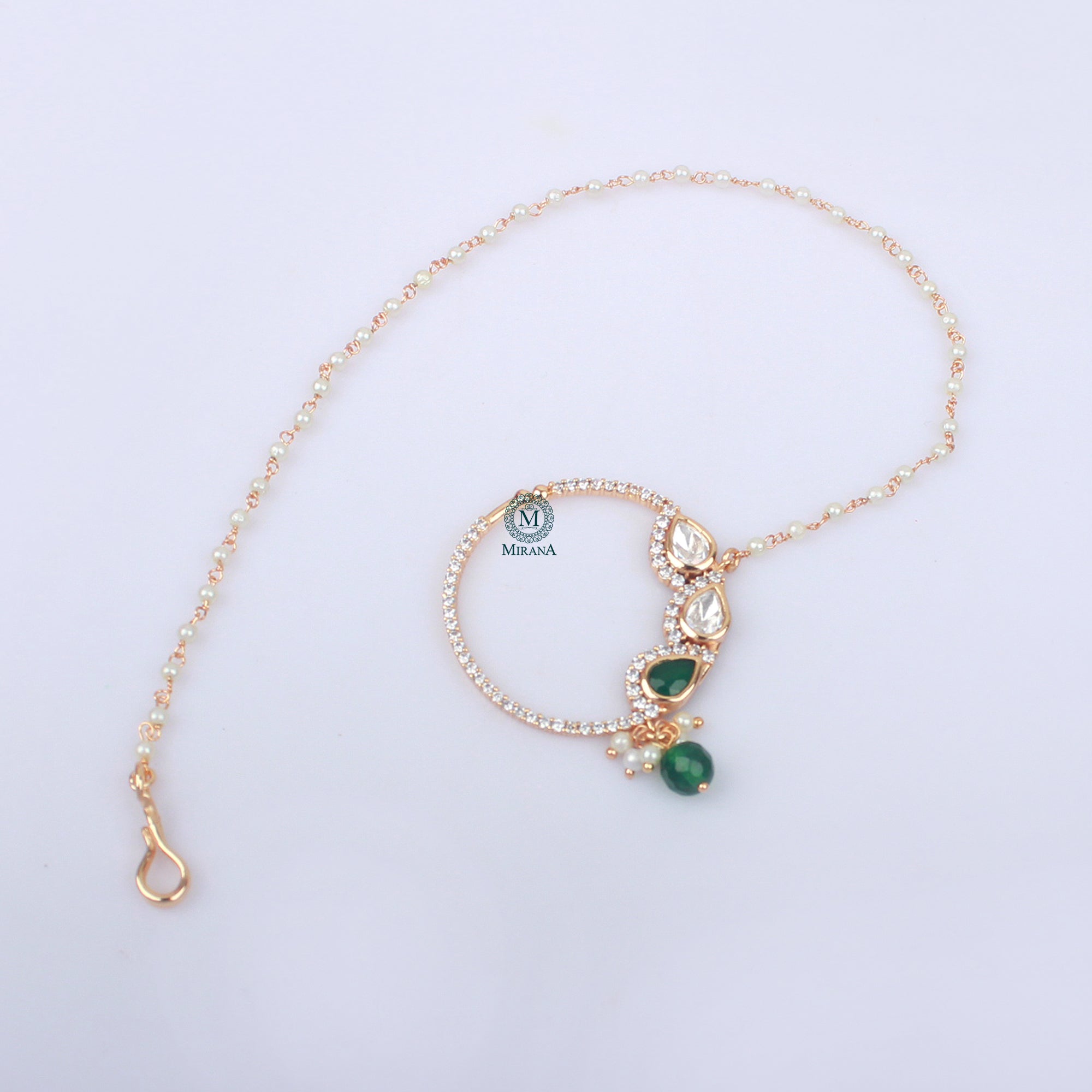 Tanvi Emerald Green Polki Designer Nath