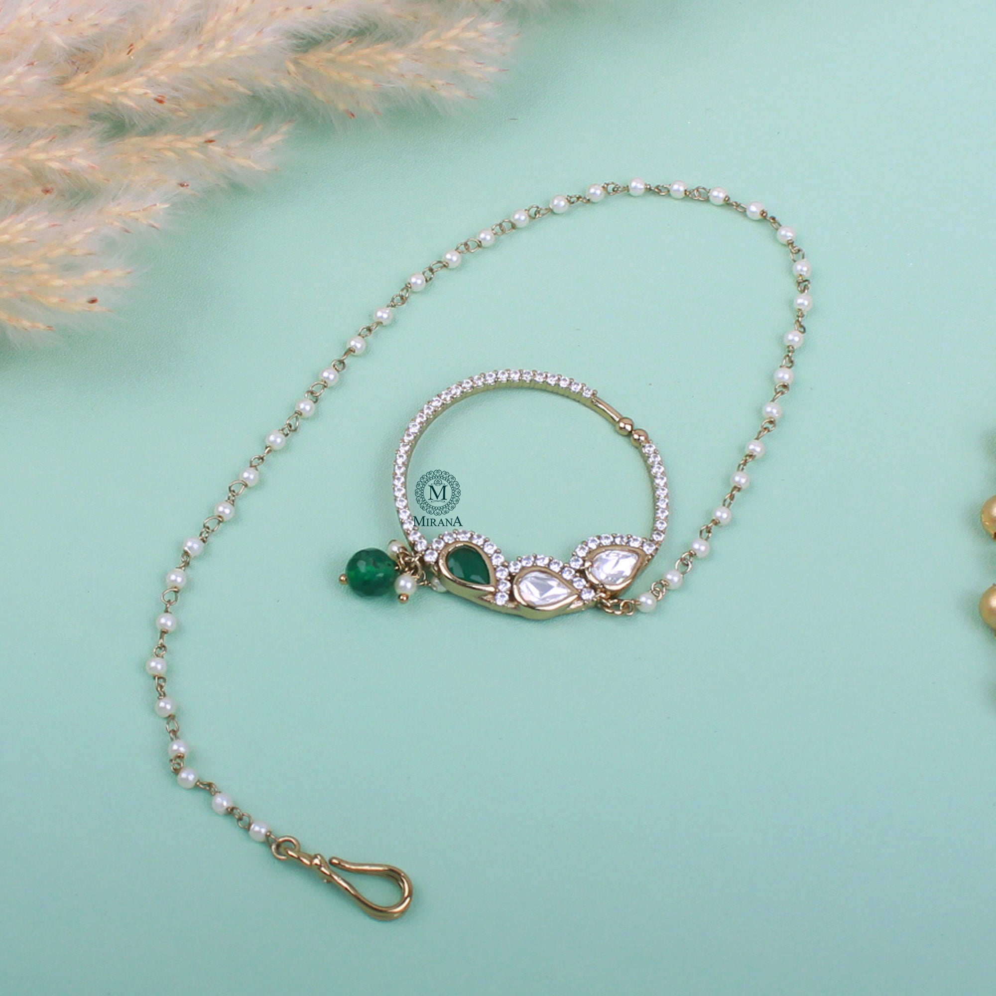 Tanvi Emerald Green Polki Designer Nath