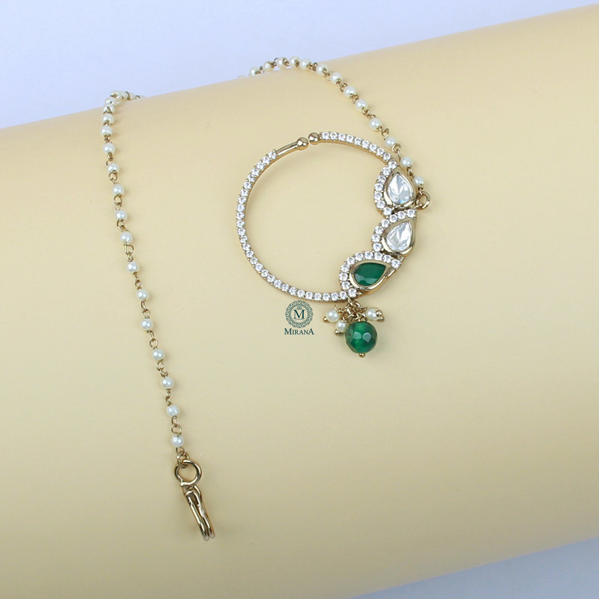 Tanvi Emerald Green Polki Designer Nath