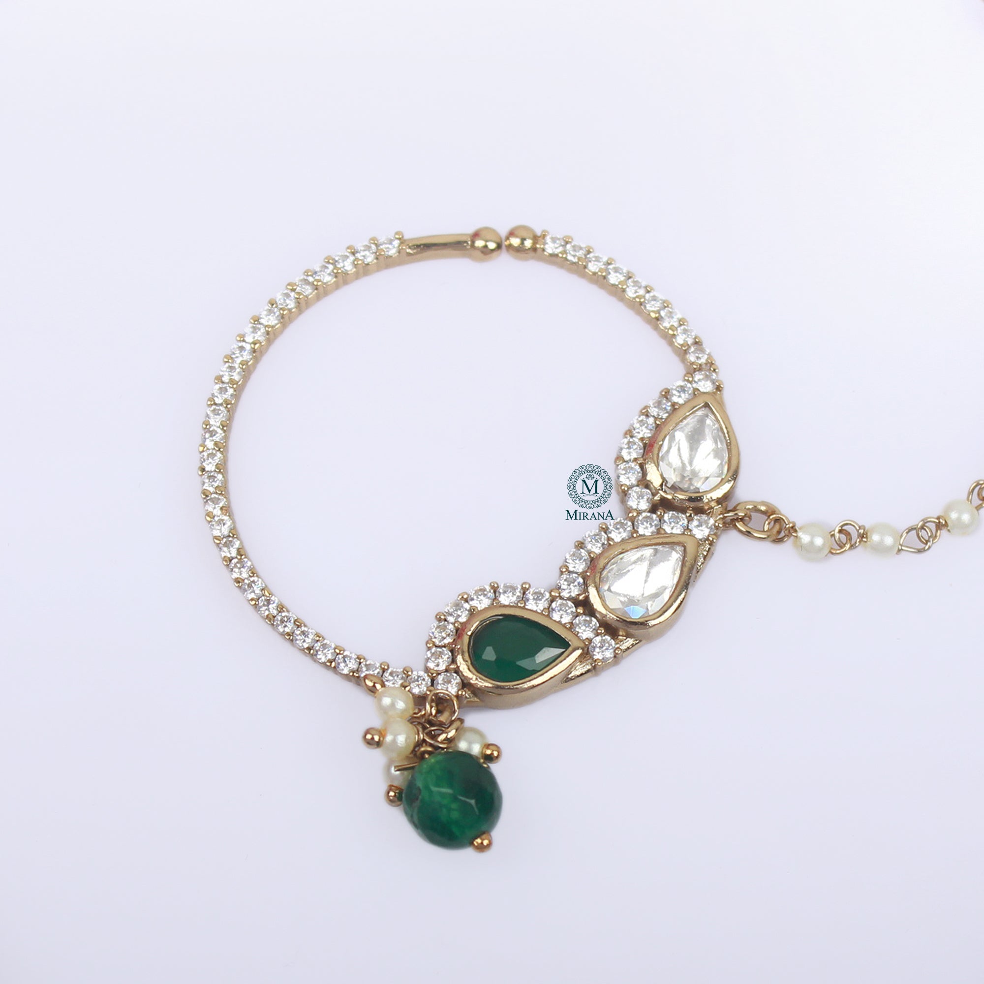 Tanvi Emerald Green Polki Designer Nath