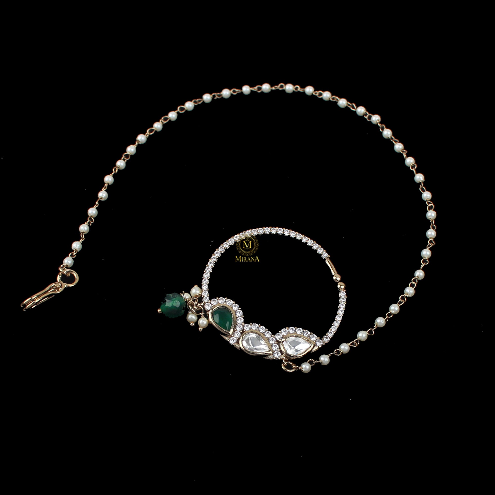 Tanvi Emerald Green Polki Designer Nath