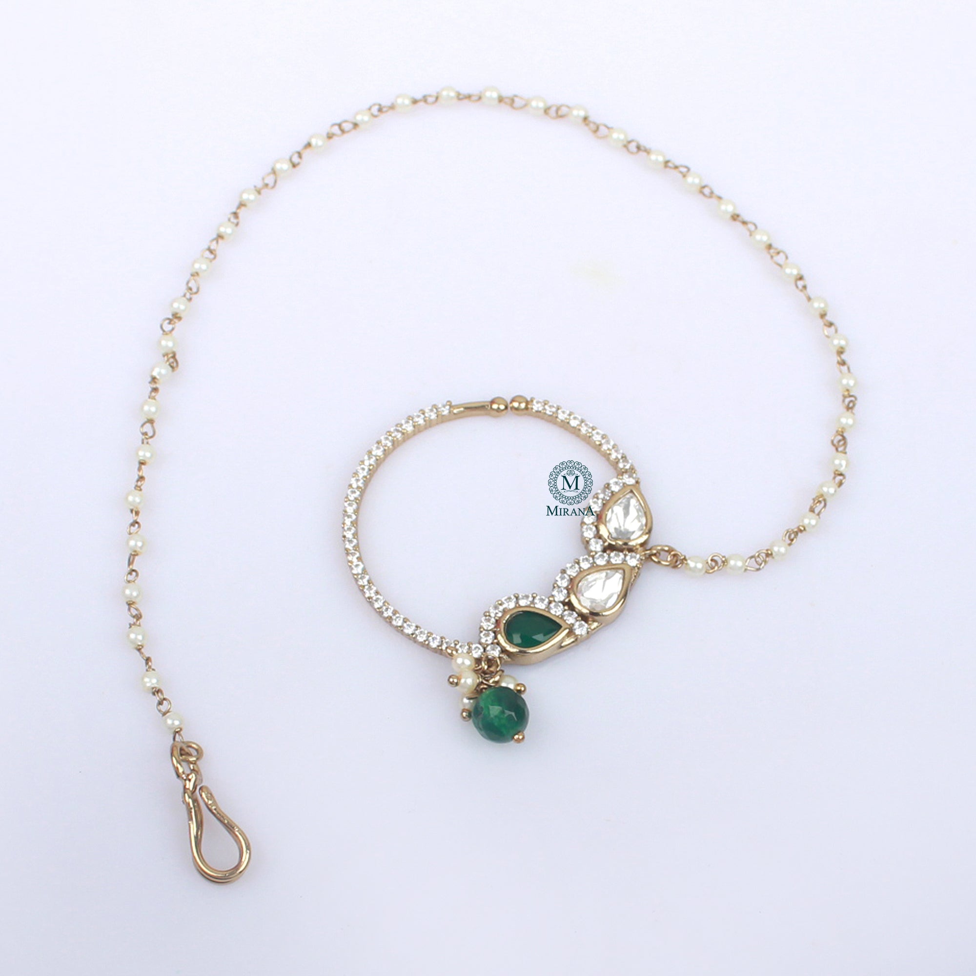 Tanvi Emerald Green Polki Designer Nath