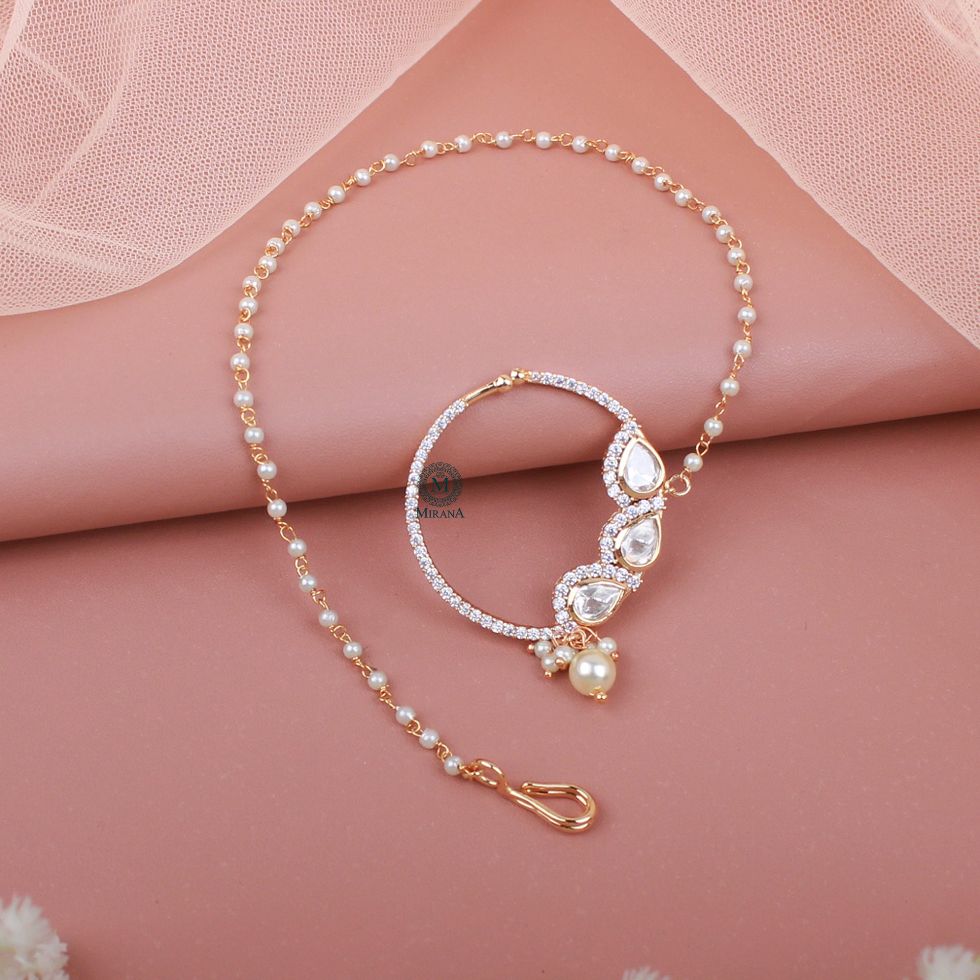 Tanvi Pearl Polki Designer Nath