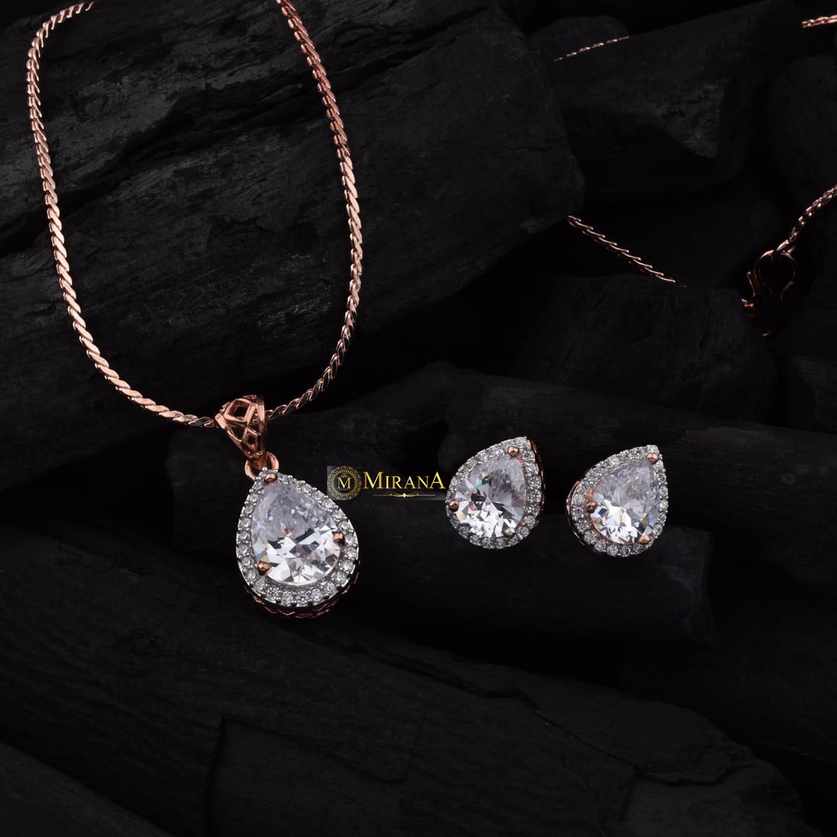 Drop Shaped Cluster Pendant Set