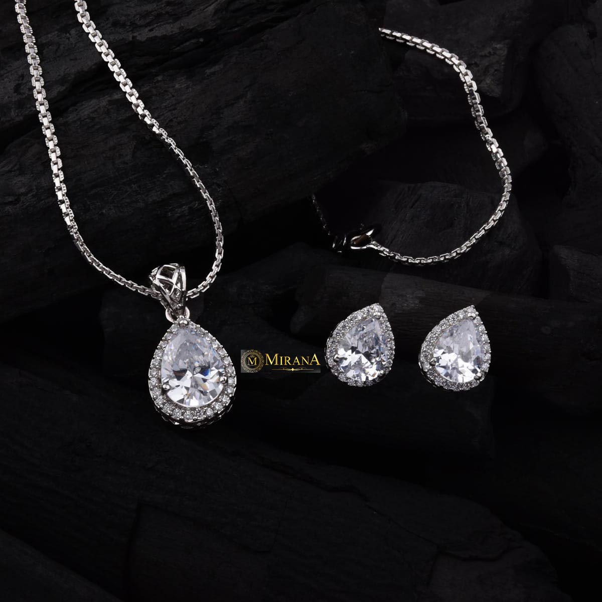 Drop Shaped Cluster Pendant Set