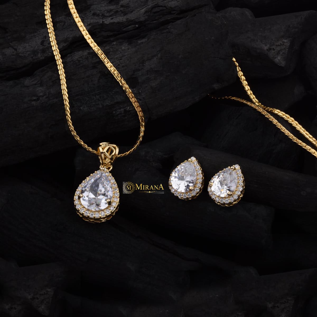 Drop Shaped Cluster Pendant Set