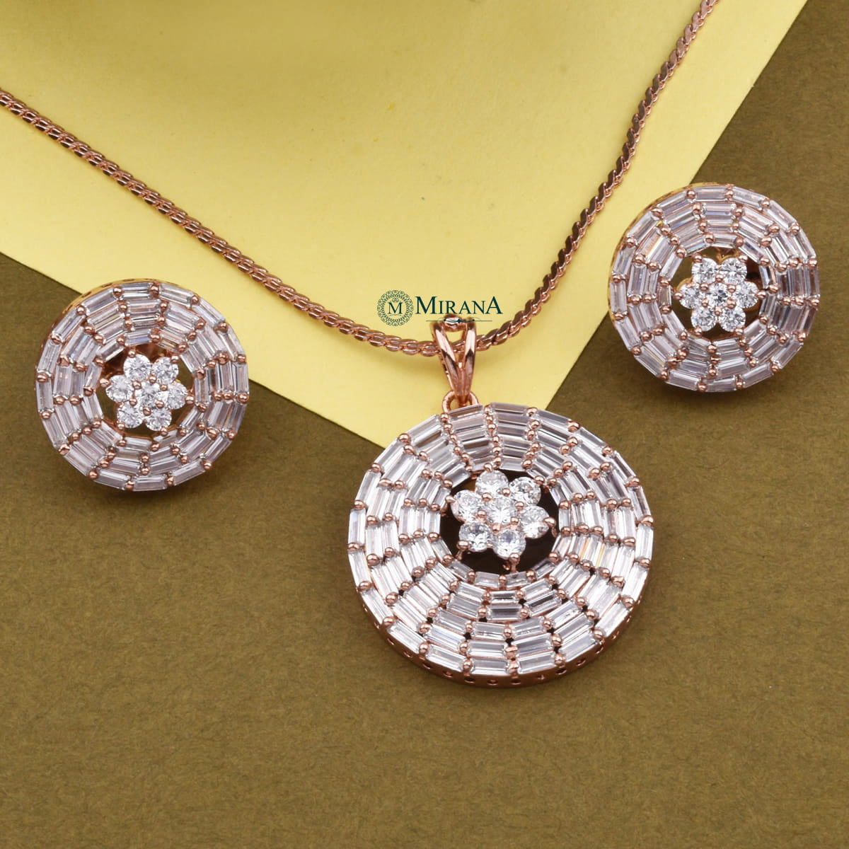 Baguette Round Shaped Pendant Set