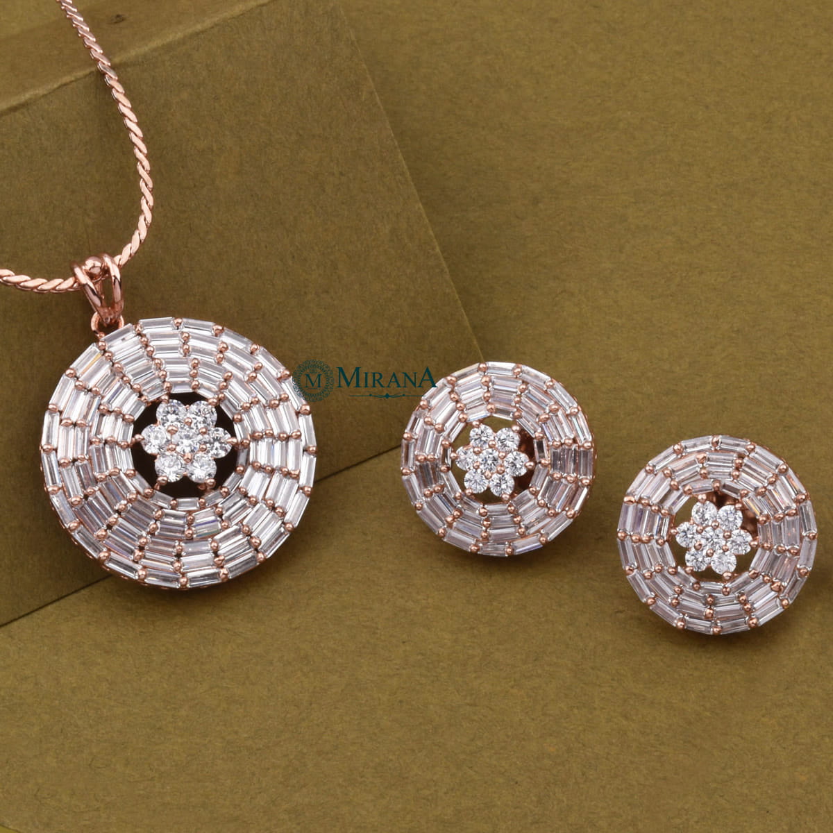 Baguette Round Shaped Pendant Set