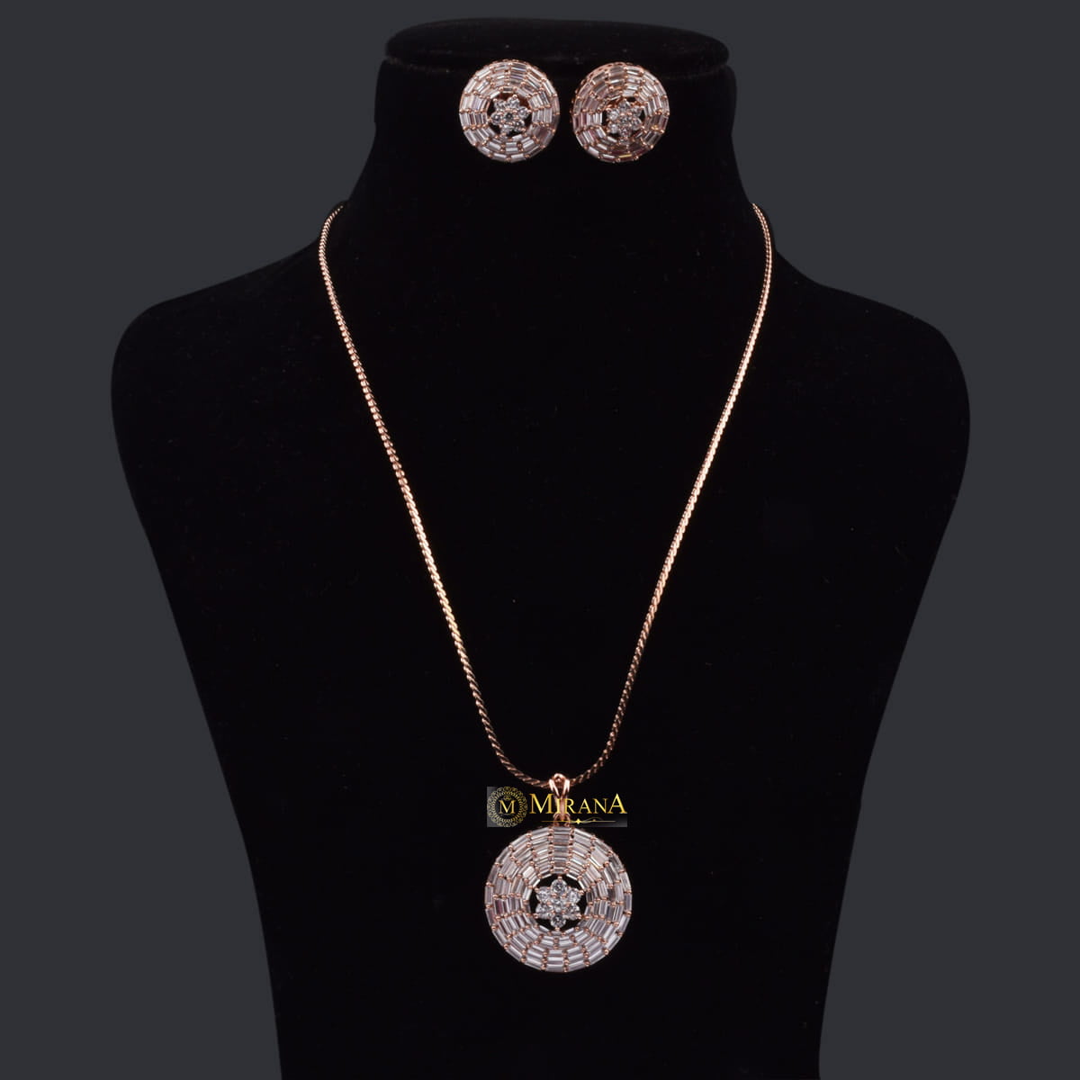 Baguette Round Shaped Pendant Set