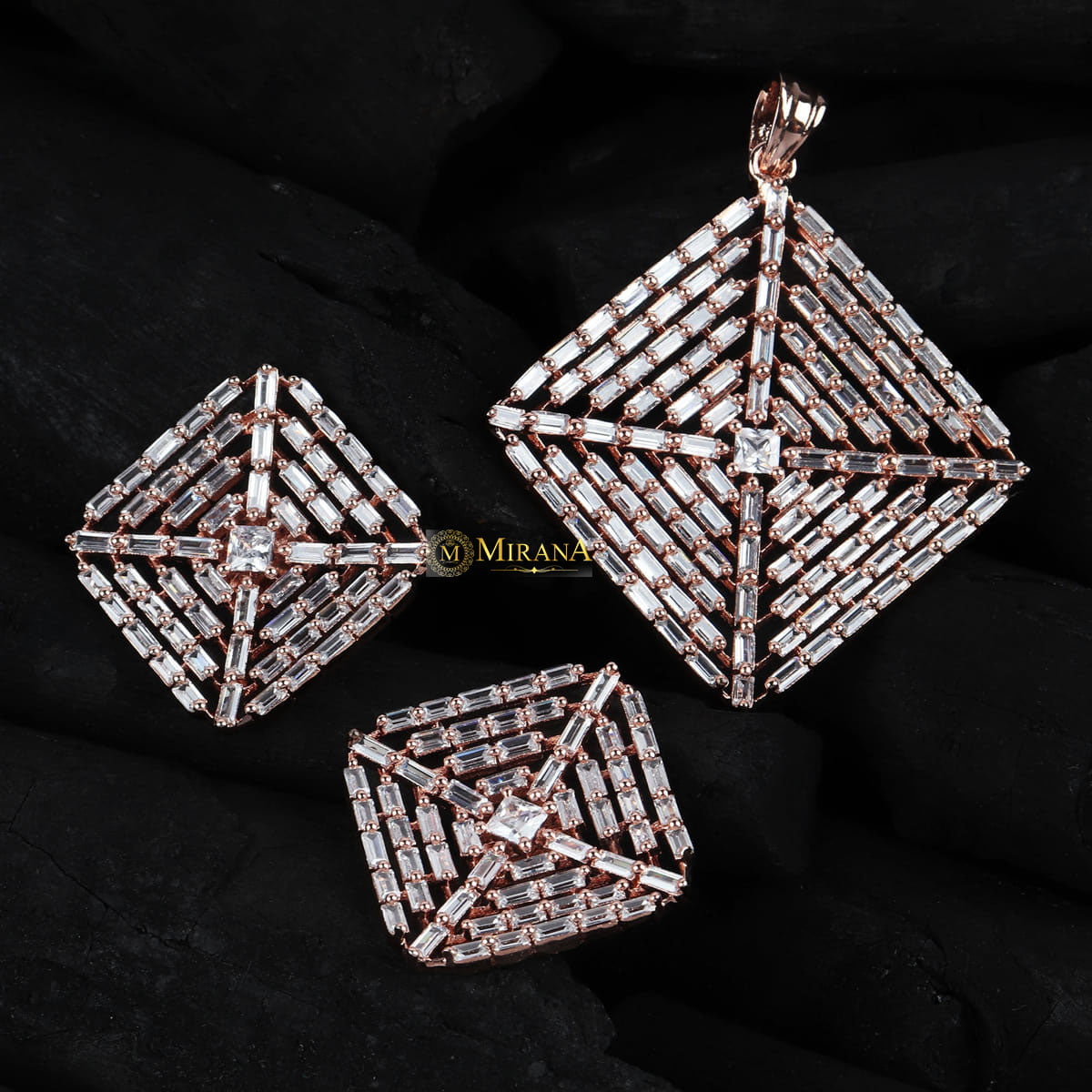 CZ Pyramid Shaped Pendent Set