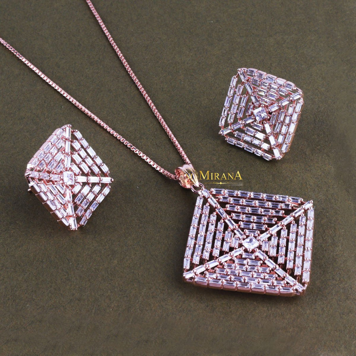 CZ Pyramid Shaped Pendent Set