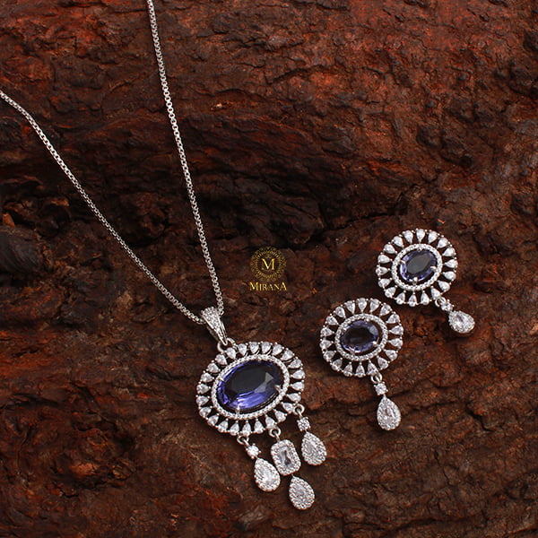 Lavi Lavender CZ Designer Pendant Set