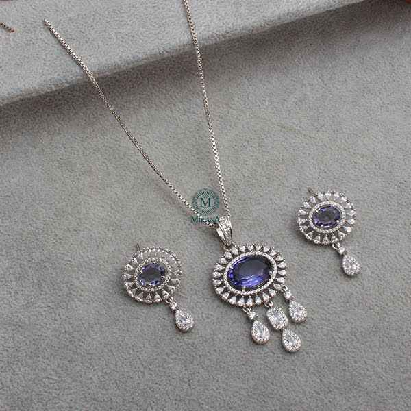 Lavi Lavender CZ Designer Pendant Set