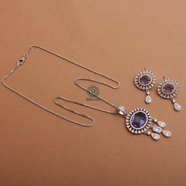 Lavi Lavender CZ Designer Pendant Set