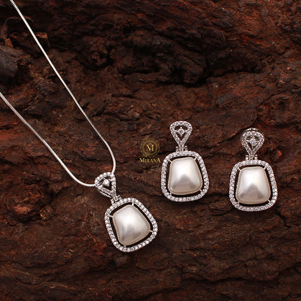 Christy Pearl CZ Designer Pendant Set