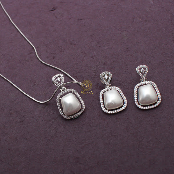 Christy Pearl CZ Designer Pendant Set