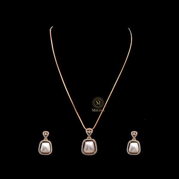 Christy Pearl CZ Designer Pendant Set