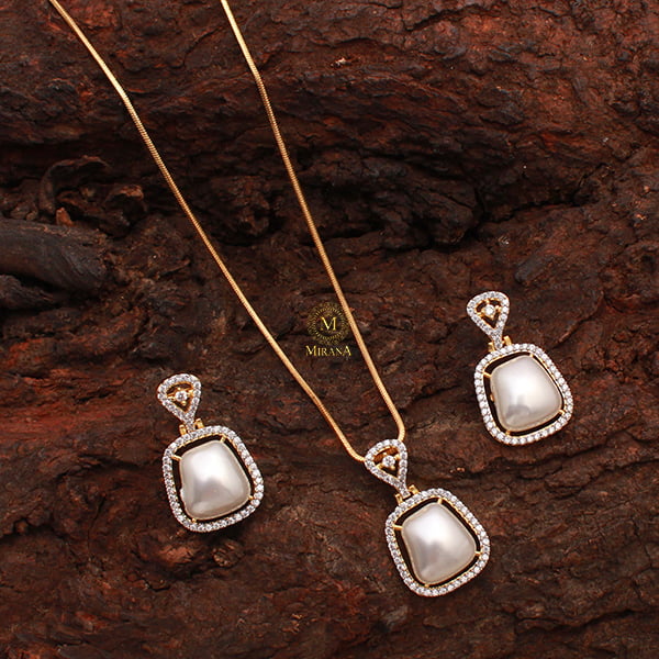 Christy Pearl CZ Designer Pendant Set