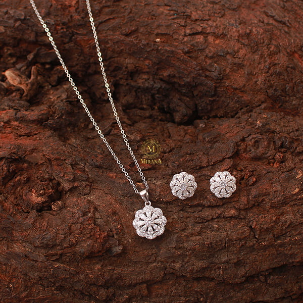 Lily 925 Pure Silver Designer Pendant Set