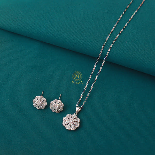 Lily 925 Pure Silver Designer Pendant Set