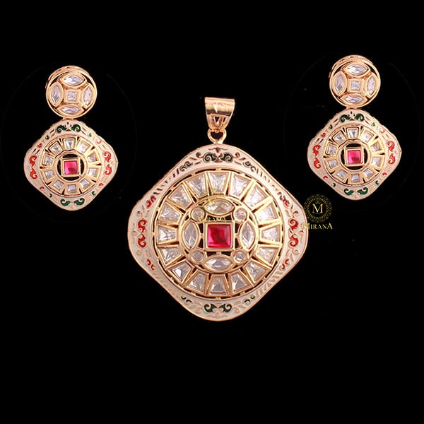 Prita Ruby Meenakari Polki Pendant Set